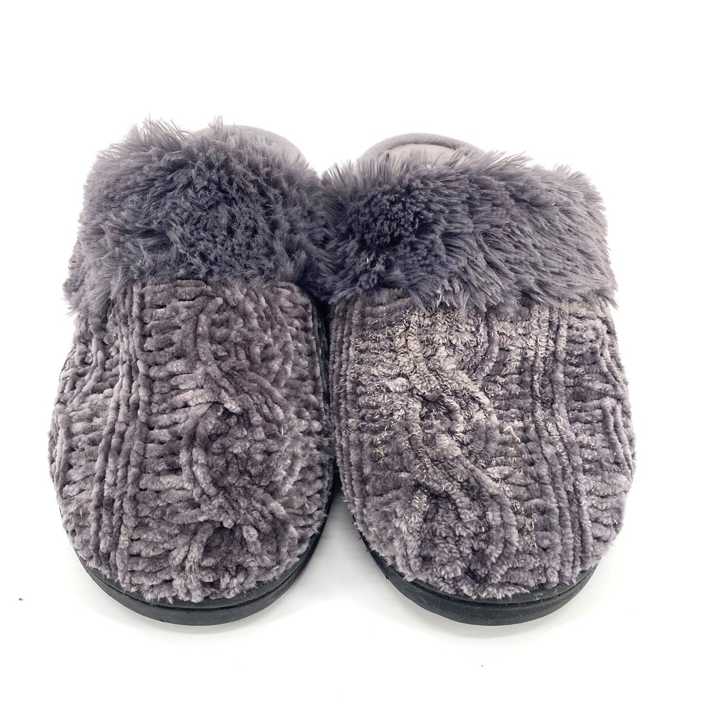 Dearfoams Cozy Comfort Slippers Purple Chenille Faux Fur Clog Style Women Sz 7-8